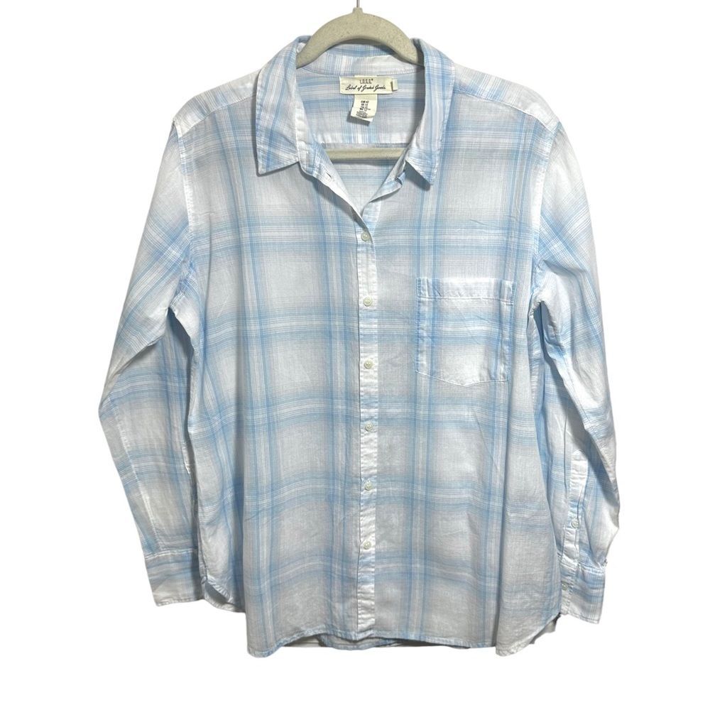H&M Logg Women's Sz 12 Button Down Plaid Shirt Collared Long Sleeve Blue White